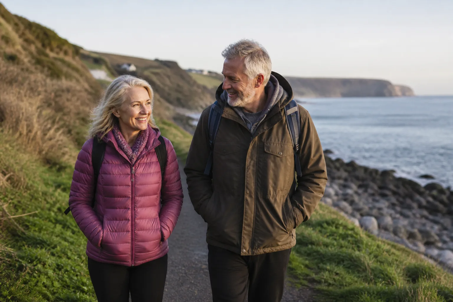 Two people over 50 talking over coffee in Northern Ireland